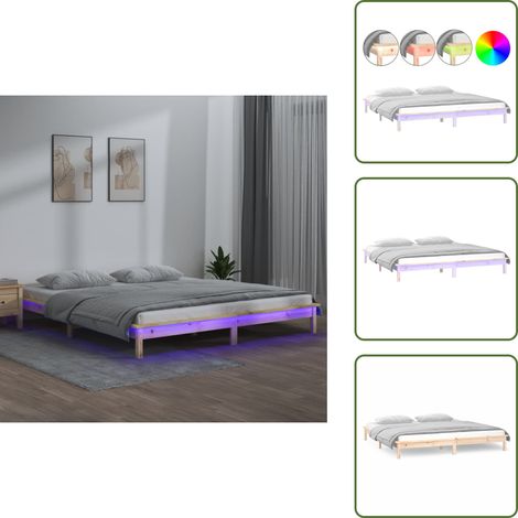 Cadre de lit à LED sans matelas 140x190 cm bois massif - Cadre De Lit - Lit Double - Bois Massif - Led - Éclairage Intégré (1/5)