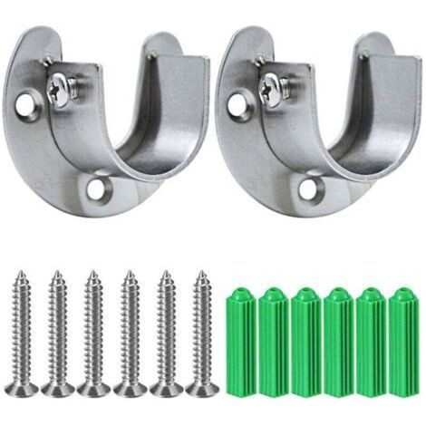Stainless Steel Wardrobe Pole Sockets, 2pcs Heavy Duty Wardrobe Rod End Supports Flange Rod Bracket with Screws, U Shaped, Easy Installation/Removal NPTERBL (1/5)