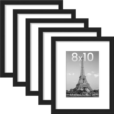 Ensemble de 5 cadres photo noirs 8x10 – 5x7 avec passe-partout / 8x10 sans passe-partout – Cadres pour galerie murale (1/4)