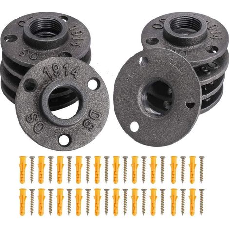 10 pcs Bride 3/4' BSP Bride Filetée Bride de Tuyau 3 Trous avec Vis Brides de Connexion en Fonte Malléable pour Tuyau Robinet Étagère Murale Plancher DIY Artisanat Décoration (1/5)