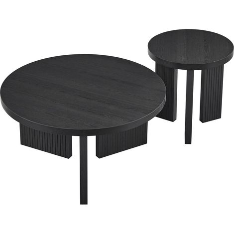 Set di 2 tavolini da caffè rotondi neri in MDF con rilievo scanalato (1/5)