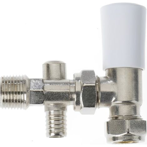 Drayton Angled Thermostatic Lockshield & Drain Off End 15mm - Chrome/Satin Nickel