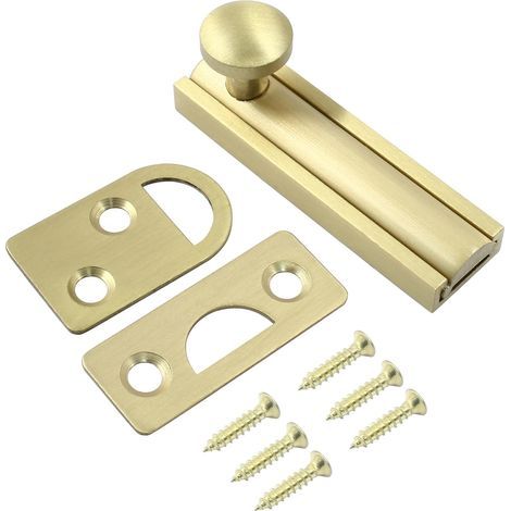 Lot de 1 boulon de surface en laiton massif de 5,1 cm, loquet coulissant doré brossé, verrou de porte français robuste pour portes encastrées, portails affleurants (1/5)