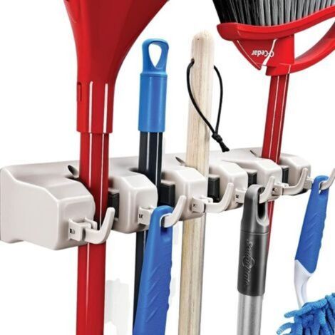 Support mural pour balais et serpillères, rangement pour outils de jardin, support à outils, rangement et organisation pour la maison (5 positions) (1/5)