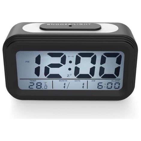 Elektronische Uhr mit LED-Anzeige, mit Alarm, Dunkelsensor, schwarz (1/5)