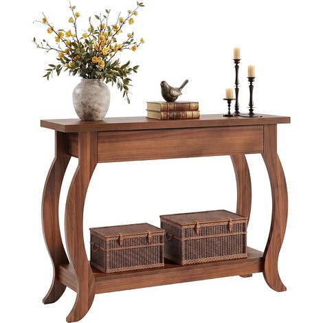 Tribesigns Console 105 cm avec Tiroir, Table de Couloir Étroite Style Campagne aux Pieds Courbés, Table d‘Appoint Derrière Canapé & Organisateur d’Entrée avec Étagère, Montage Facile, Brun Rustique (1/5)