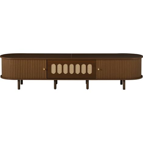 Mueble TV 180 x 40 x 40 cm de MDF color nogal, efecto ratán, hasta 80 pulgadas (1/5)