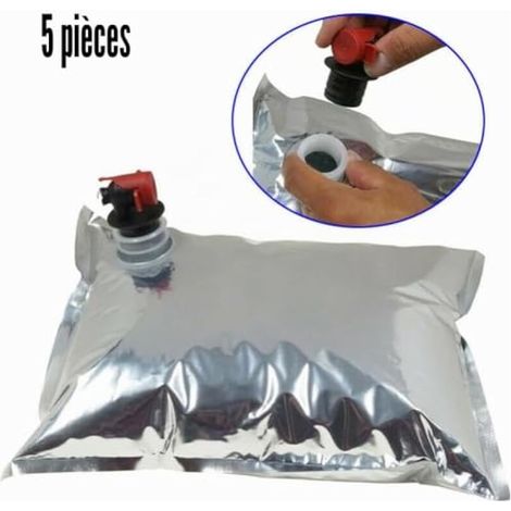 Lot de 5 sachets distributeurs de liquide, sachets de rechange pour bouteilles de vin, sachets distributeurs de vin portables pour bouteilles en carton avec robinet papillon, 5 L (1/3)