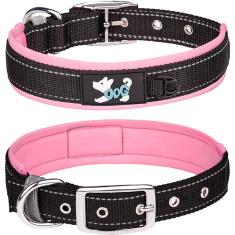 Collier pour chien, collier pour chien moyen et grand, collier pour animal de compagnie doublé en néoprène réfléchissant,rose (1/4)