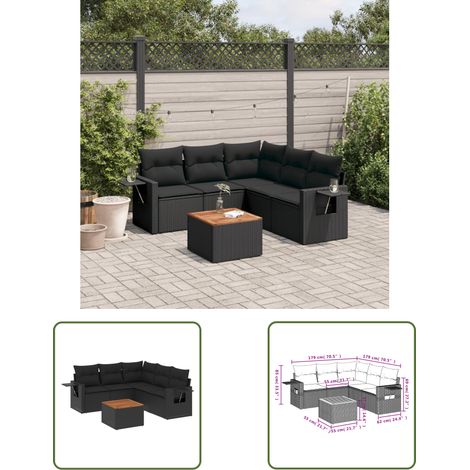 The Living Store Salon de jardin 6 pcs avec coussins noir résine tressée - Ensemble Salon De Jardin - Meuble Extérieur - Résine Tressée - Rotin Synthétique - Mobilier De Jardin (1/3)