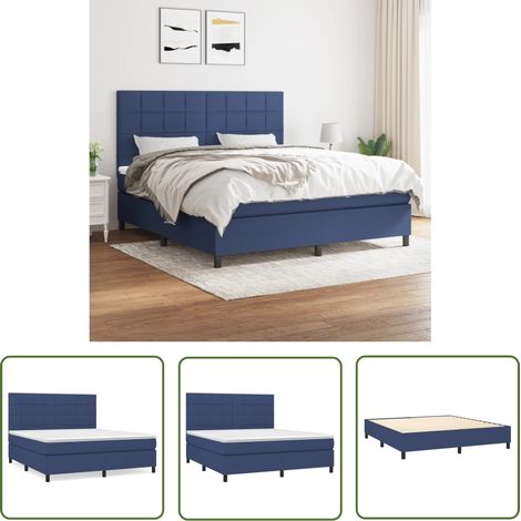 The Living Store Sommier à lattes de lit avec matelas Bleu 160x200 cm Tissu - Lit Double - Lit Tapissier - Literie - Chambre À Coucher - Matelas À Ressorts Ensachés (1/5)