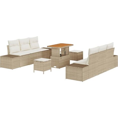 Maison Exclusive - Set Divano da Giardino con cuscino 9 pcs Beige Poly Rattan