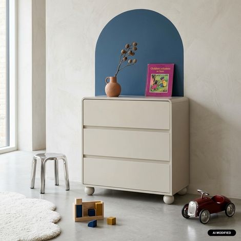 sweeek - Commode enfant décor bois laqué 3 tiroirs beige - Noushka (1/5)