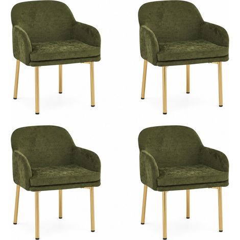 Lot de 4 chaises de salle à manger rembourrée avec accoudoirs, dossier ergonomique, pieds réglables, métal bois vert (1/5)