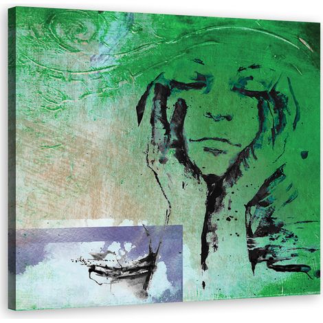 Tableau sur toile Fille Femme Vert Aquarelle 30x30 (1/5)