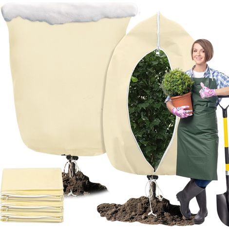 Housse de Protection Hivernale pour Plantes en Pot, 3 Pièces, 120 x 180 cm, 80g/㎡ Tente d'Hivernage avec Fermeture Éclair, Beige, Respirante, Résistante à la Déchirure (1/5)