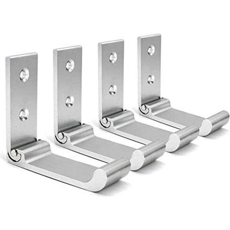 4-Piece Folding Wall Hooks, Foldable Wall Mount for Desk, Foldable Gaming Headset Hanging Rack, Adjustable Aluminum Headset Holder for All Headset Sizes--Silver (1/5)