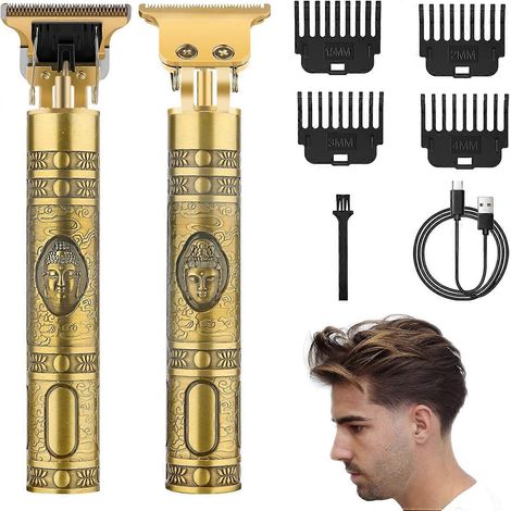 Tondeuse à cheveux pour homme, coffret 4 pièces, édition limitée, peigne, lame en T étanche, chargeur USB, couleur or