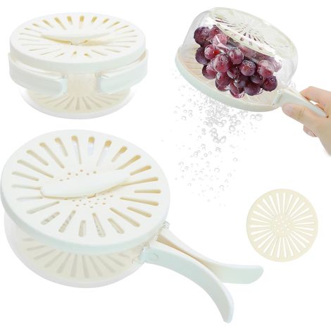 Essoreuse à Salade Manuelle - Bol Saladier avec Panier et Couvercle Verrouillable, Égouttoir à Légumes Anti-Éclaboussures, Gain de Place, Design Compact Blanc (1/5)
