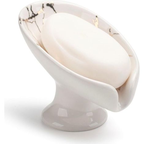 Porte Savon Céramique Auto Drainant pour Salle de Bain, Cuisine, Douche -2pcs- Blanc (1/4)
