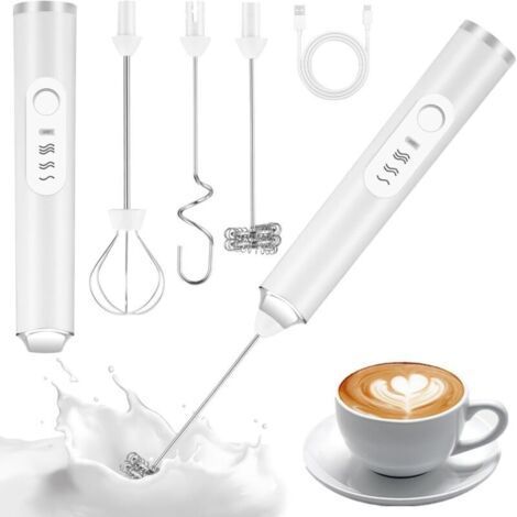 Electric mixer - 1, White rechargeable milk frother USB-C charging 3 whisks - Kitchen (1/5)