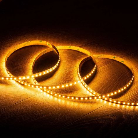 Bobina 5m Striscia LED 12V SMD 120 LED/m 10W/m 1000lm/m Larga 8mm IP20 Taglio 2,5cm 2200K Super Caldo (1/3)