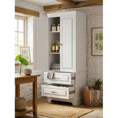 Armoire de rangement 70x47x185cm Colonne de salle de bain Meuble de rangement haut en Bois Blanc pour Cuisine Salon Bureau (1/5)