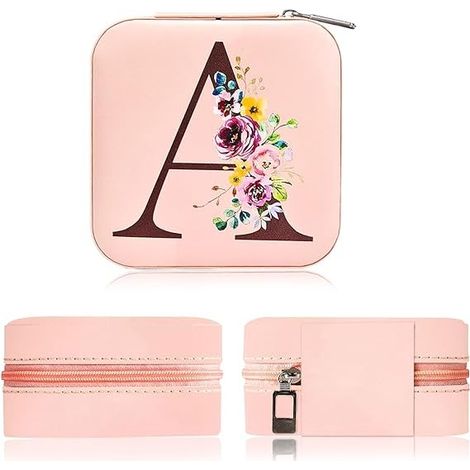 Boîte à bijoux avec miroir, rose, cuir PU, organisateur de voyage compact, 10 x 10 x 5 cm (1/3)