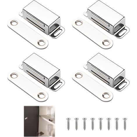 Aimant Porte Placard Loquet Magnétique Acier Inoxydable 15Kg Armoire Cuisine 4 Pièces 45Mm Argent Brillant (1/5)