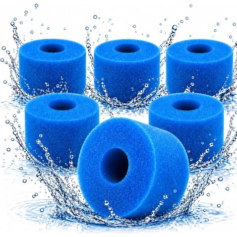 Lot de 6 Filtres Spa en Mousse 108 x 40 x 73 mm, Compatibles avec Intex Type S1, Bestway Lay-Z-Spa, Éponge Filtrante Lavable pour Piscine Jacuzzi