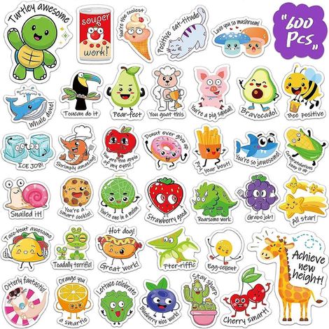 Lot de 600 stickers rigolos pour professeurs, récompenses drôles pour élèves, fournitures scolaires, autocollants mignons animaux pour motivation quotidienne. (1/5)