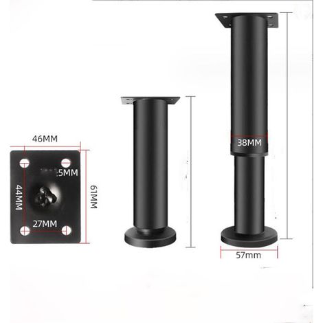 Lot de 4 pieds de meubles réglables, pieds de cuisine universels à lattes, pieds de lit en métal à visser, hauteur réglable sans perçage pour pieds d'armoires, tables basses, etc. (1/5)