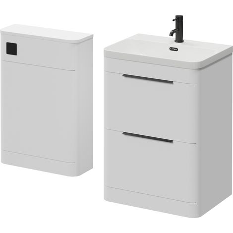 Oslo Gloss White 1150mm Vanity Unit Toilet Suite with Fina Basin - 1150mm - Matt Black 300mm Finger PullWithout Jubilee Toilet Pan