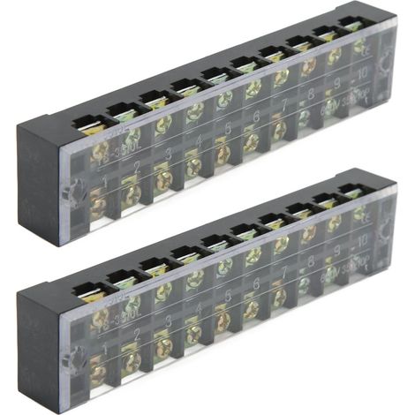 2 pièces bornier TB fixe grand courant double rangée bloc de barrière de fil avec couvercle Transparent 600V 35A 10 Positions (3510) (1/5)