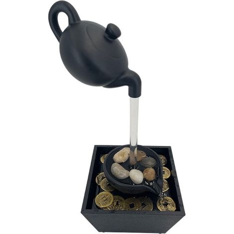 Fontana decorativa da interni in stile Feng Shui, alimentata tramite USB, design a forma di brocca, 5V, acqua circolante, dimensioni: 13 x 18 x 28 cm, nera. (1/5)