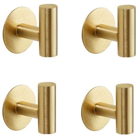 Pack SUS304 Stainless Steel Brushed Gold Adhesive Hooks Heavy Duty Waterproof Wall Hooks for Coats, Robes, Towels for Bathroom, Kitchen, Hotel (1/5)