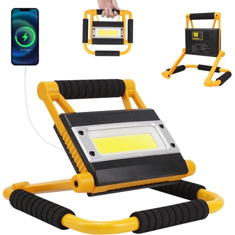 Projecteur de chantier LED 20 W, Batterie 4400 mAh, 1600 lm, Lampe Travail portable en plein air, 4 modes d'éclairage et batterie externe rechargeable, Pour camping, garage, urgence, chantier (1/5)