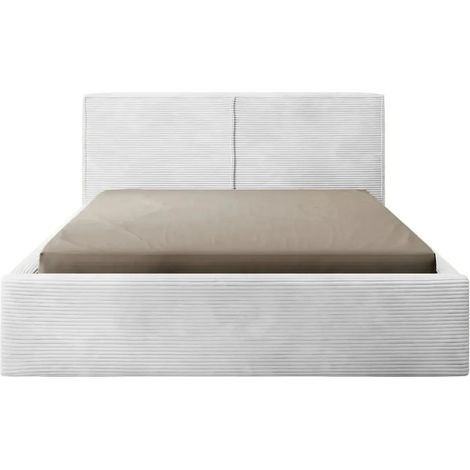 ELOISE - Lit coffre velours côtelé 180x200cm - Blanc
