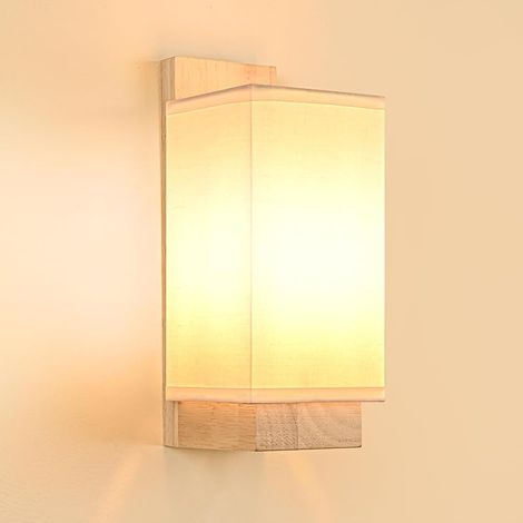 Applique Murale Intérieur Vintage, Applique Murale Bois Industrielle E14, Lampe Murale Rétro abat-jour en tissu, Appliques pour Chambre Couloir Salon Escalier, Ampoule Non Incluse, Rectangle (1/5)