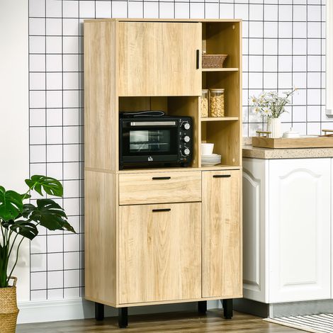 Buffet de cuisine armoire de cuisine multi-rangements avec un tiroir, 4 niches et passe-câbles hauteur 166 cm, 3 placards