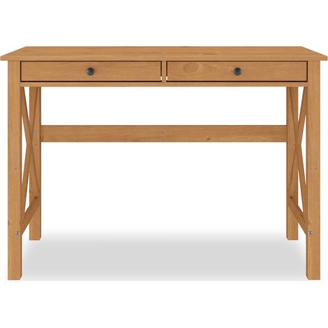 Idimex – Bureau droit en pin massif chêne – 2 tiroirs 47 x 6 cm – Dimensions monté 76 x 110 x 50 cm – Style épuré et intemporel (1/4)