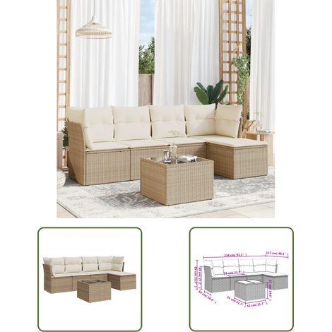 The Living Store 6-tlg. Garten-Sofagarnitur mit Kissen Beige Poly Rattan - Gartenmöbel Set - PE-Rattan Möbel - Outdoor Sofa - Esstisch - Lounge Garnitur (1/3)