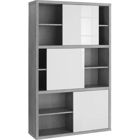 Bibliothèque H.195 cm décor béton texturé et blanc laqué - GRANIT (1/5)
