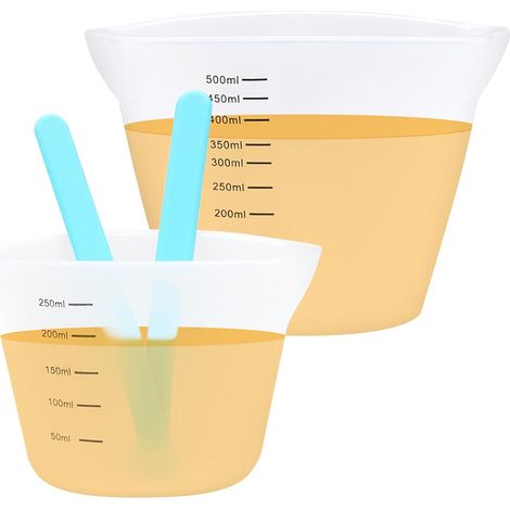 (2 Pièces) Tasse à Mesurer en Silicone, 250/500ml Doseur Cuisine, Measuring Cups avec Tige D'agitation,Verre Mesureur Cuisine, Mesure Tasses, Verre (1/5)