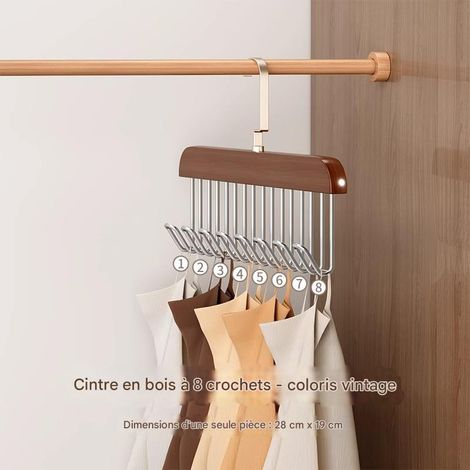 Cintre en bois à 8 crochets - Solution de rangement pour soutiens-gorge et foulards - Brun rougeâtre - Lot de 5 (1/5)