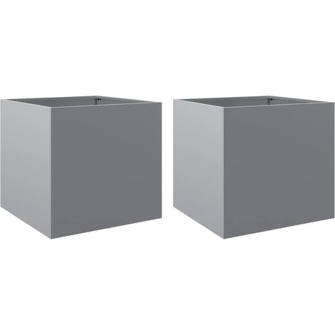 Macetero bancal elevado plantas flores jardín terrazas juego de 2 plata 42 x 40 x 39 cm acero galvanizado Plata 020039011