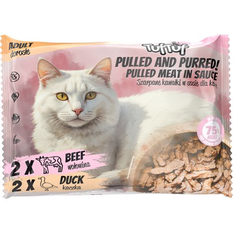 Pâtée pour chat TufTuf Jerky Pieces, 2 saveurs bœuf et canard, 4 x 100 g (1/2)