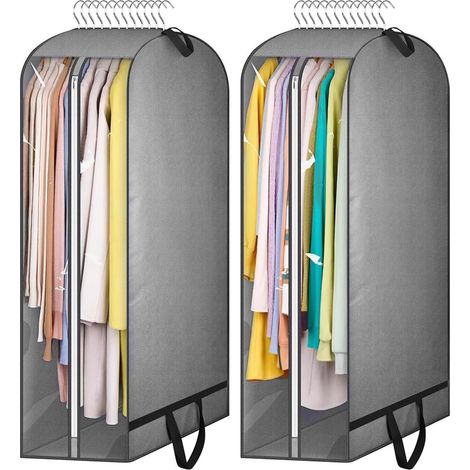 Juego de 2 fundas protectoras para ropa con cremallera, 110 x 60 x 25 cm, funda para ropa, funda de viaje y almacenamiento, funda transpirable, gris