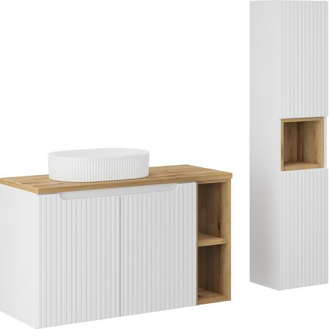 Set di mobili da bagno con lavabo Riva bianco e marrone 100cm