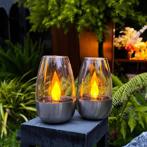 Lampe solaire chauffante d'extérieur sans flamme ni scintillement, étanche IP65, lampe de table LED avec détecteur crépusculaire pour lanterne de jardin, camping et fêtes. Idéale pour le jardin, le ca (1/5)